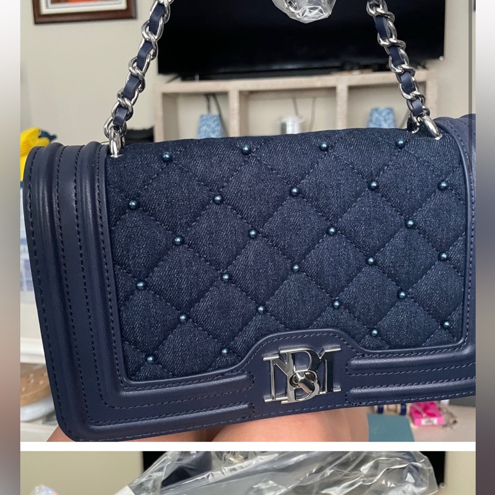 Denim Elegant Navy Blue Quilted Handbag NWT
